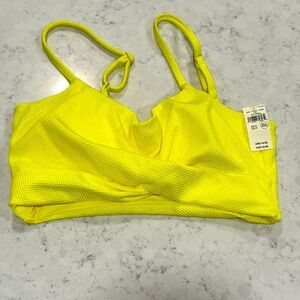 NWT Aerie Textured Neon Yellow Bikini Top Women's Small Adjustable Straps Padded